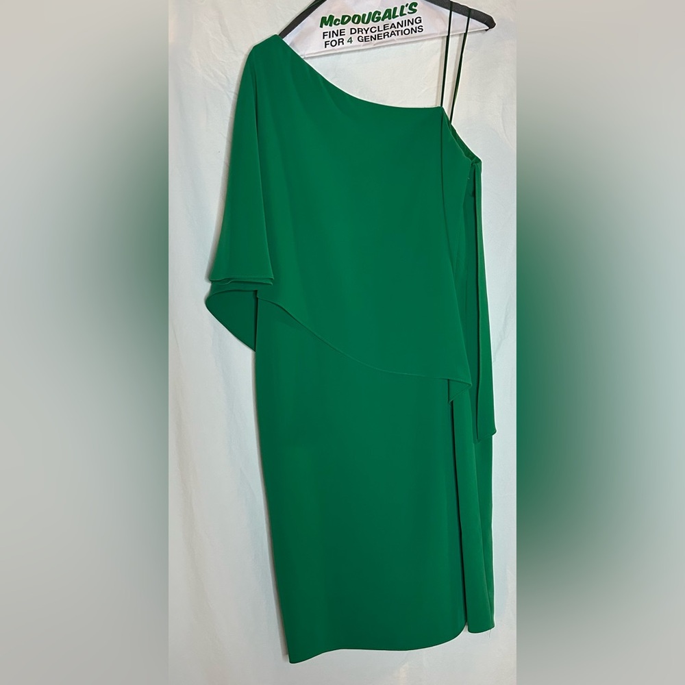 Carmen Marc Valvo green one shoulder dress - like new worn once